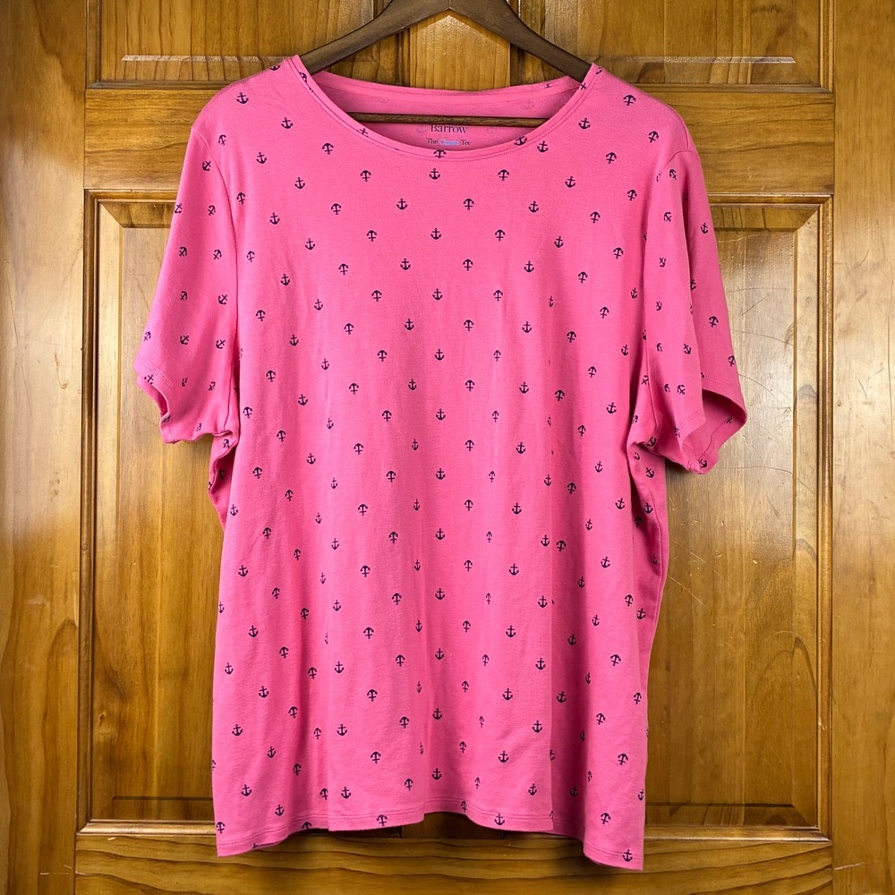 Croft & Barrow Pink Anchor Print The Classic Tee Women 2X Plus Cotton Nautical